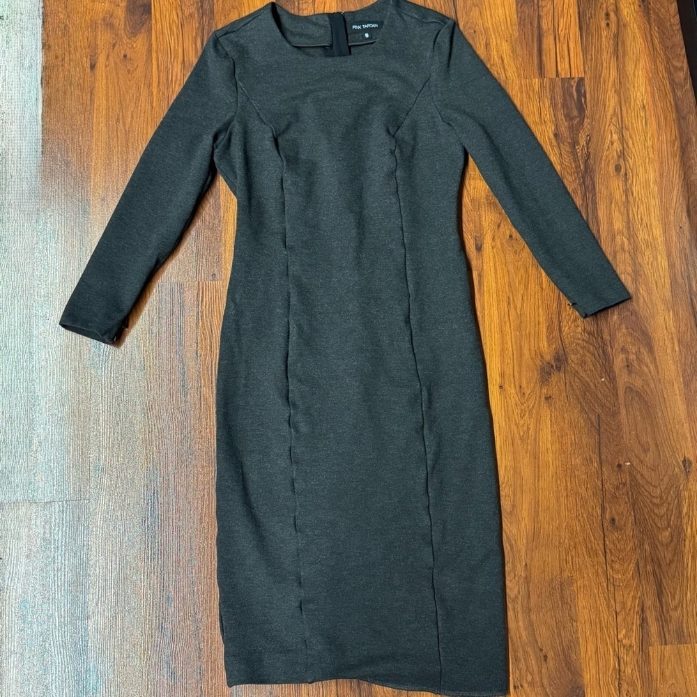 Pink Tartan Sheath Dress Long Sleeve XS Minimalist